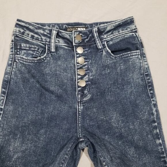 Fashion Nova Acid Wash Button-Fly High Rise Skinny Jeans Size 1 - Picture 6 of 11